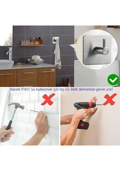 Marelli Fixo İnox Yapışkanlı Paslanmaz Askı Gri