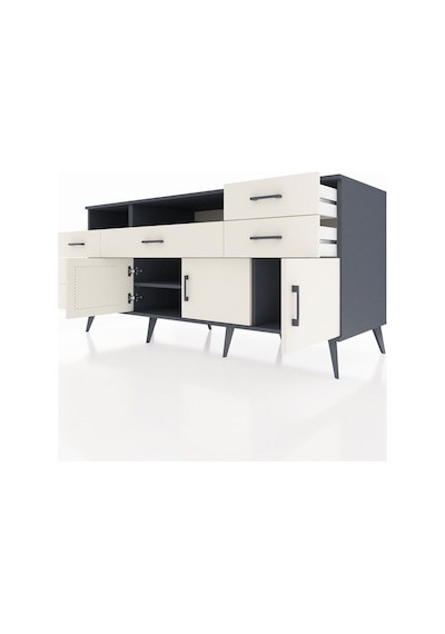 Kronos Konsol 3 Raflı 6 Çekmeceli 3 Kapaklı 176x59x83 Antrasit-aytaşı/aytaşı Aytaşı/aytaşı