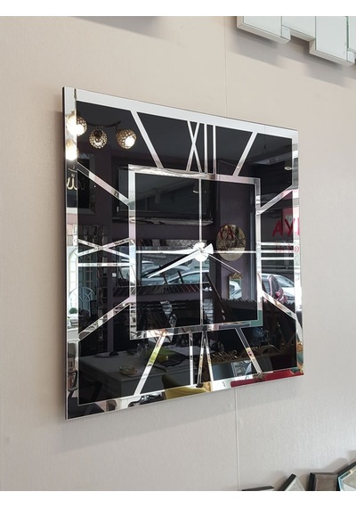 Ayna Denizi Silver Quare Black Model Gümüş Siyah Renk 60 CM x 60 CM Dekoratif Aynalı Duvar Saati Gümüş - Siyah