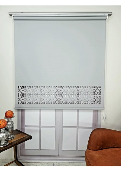 Stor Perde Desenli Lazer Kesim Kalın Kumaşlı Ml104 Gri