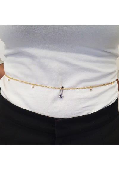 Chavin Zincirli Bele Bağlamalı Taşlı Çelik Göbek Piercing En43Sr