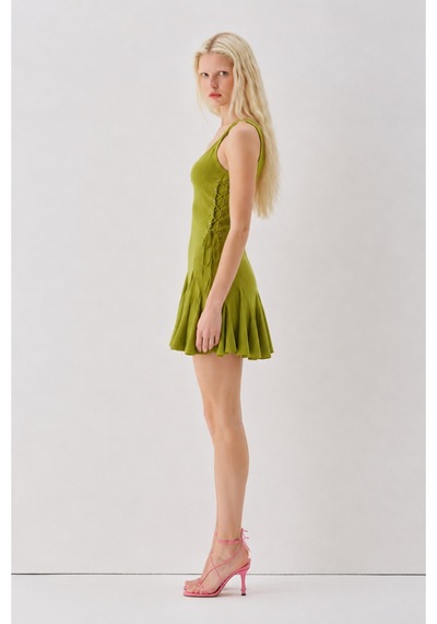 Sagaza Studio Ss6000 Askılı Yandan Bağcıklı Mini Elbise Olive