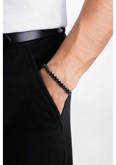 Siyah Taşlı Siyah Rodyum Kaplama Gümüş Unisex Su Yolu Bileklik 77228758