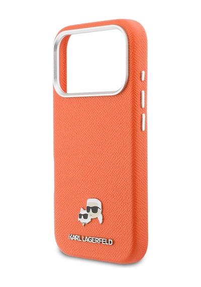 Apple iPhone Uyumlu  17 Pro Kılıf Lisanslı M-safeli Metal Kamera Ve Buton K&c Head Logolu Pu Deri Kapak Turuncu