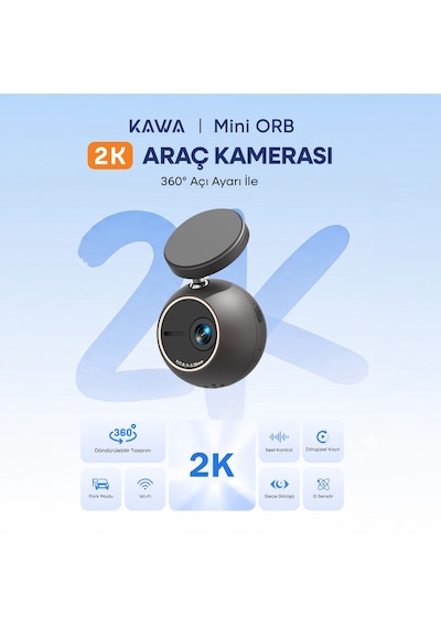 Kawa Mini Orb 2k Qhd 360 Döndürülebilir Wi-fi Gece Görüşlü Araç Kamerası