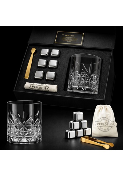 Perlotus Premium 345 Cc Kristal Bardak Ve Çelik Buz Küpü Seti Gıdaya Uygun Çelik Küp Gold Maşa Hediye Kutusunda Gümüş