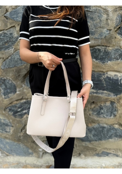 Just Polo Kadın Orijinal Just Polo Yumuşak Deri Ayarlanabilir Askılı Lüks El & Omuz Çantası Shoulder Bag Ekru