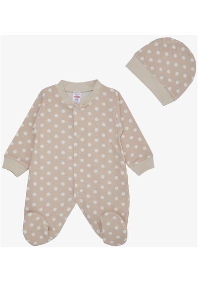 Breeze Erkek Bebek Patikli Tulum Çizgili Puantiye Desenli 0-6 Ay, Bej-bej Bej