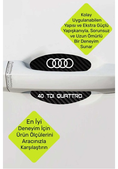 Karbon Desenli Audi 40 Tdı Quattro Kapı İçi Kolları Çizilmelere Karşı Özel Koruma Folyo Seti 40 Tdı Quattro Yazılı 4 Adet