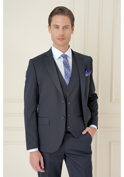 Efor Slim Fit Çift Yırtmaç Düz Lacivert Klasik Takım Elbise Tk 913 Lacivert