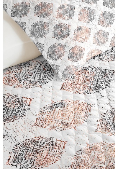 Geometrik Gri Genç Odası Tek Kişilik Pike Takımı - Modern Kiremit 160x220 Cm Kapitone Yatak Örtüsü Gri