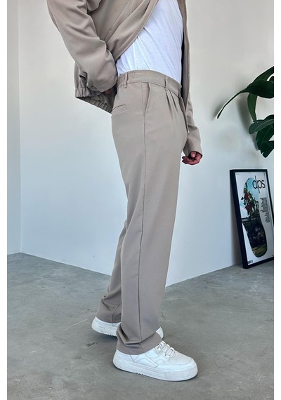 Bej Premium Relaxed Fit Kumaş Pantolon Bej