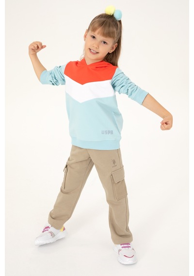 U.S. Polo Assn. Kız Çocuk Su Yeşili Kapüşonlu Sweatshirt 50296288-VR083