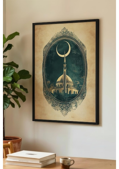 1 Adet Doğal Ahşap Çerçeveli Karanlık Doğa Temalı Vintage Tablo
