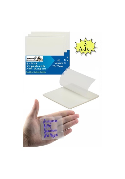 Yapışkanlı Şeffaf Not Kağıdı 50 Yaprak 3 Paket Kare Transparan Postit 75x75mm Yarı Saydam İşaretleyici Aydınger Not