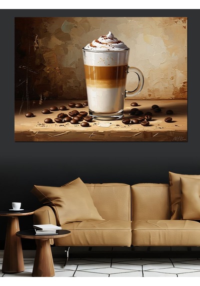 Ahşap Tablo Sütlü Köpüklü Kahve Latte Bardağı
