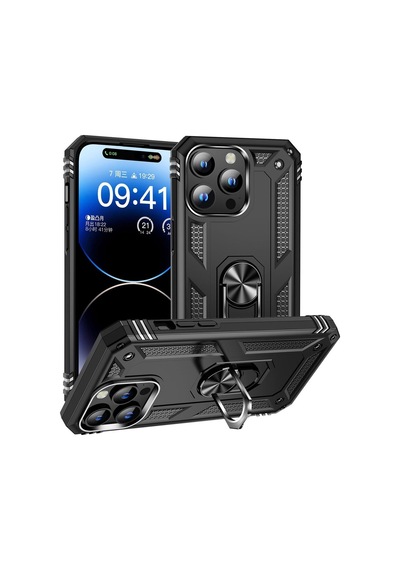 Apple Uyumlu iPhone 15 Pro Max Kılıf Vega Yüzüklü Standlı Zırh