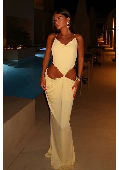 Nikolina Dekolteli Elbise - Sarı