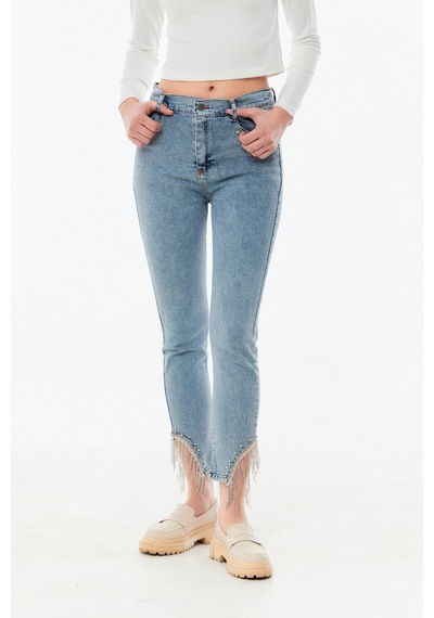 Fullamoda Taşlı Yüksek Bel Straight Fit Kız Çocuk Jean- Altın 24MCCK3664202245-Mavi Fullamoda Taşlı Yüksek Bel Straight Fit Kız Çocuk Jean- Altın 24MCCK3664202245-Mavi