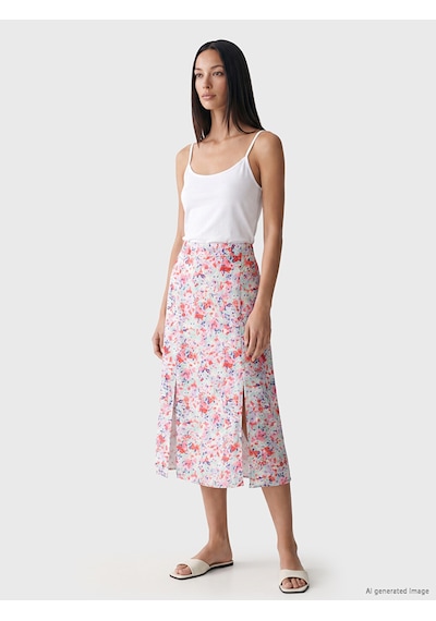 Lcw Everyday Pembe Beli Lastikli Çiçekli A Kesim Etek