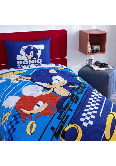 Taç Lisanslı Sonic Mavi Pamuklu Çocuk Yatak Örtüsü Seti 160x230