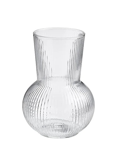 Yuvarlak Cam Vazo - 17 Cm Açık Ahşap
