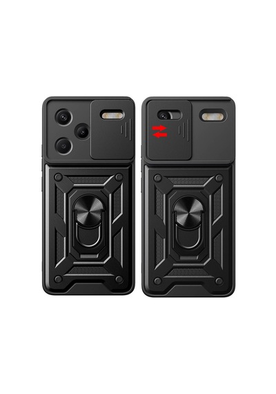 Zore Redmi Note 13 Pro Plus 5g Kılıf Magnetik Standlı Kamera Korumalı Ogaa Sürgülü Vega Kapak - Siyah
