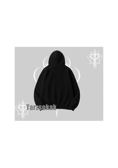 Tarzsokak Am Hungry Kedi Baskılı Kapşonlu Sweatshirt Siyah