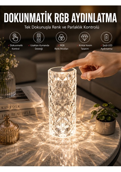 Dokunmatik Kristal Gece Lambası Hediyelik - Lisinya Şeffaf 86208933