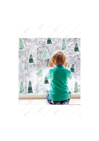 Yılbaşı Ağaçları Sticker Seti, Yılbaşı Yeni Yıl Çam Ağacı Sticker Seti Dijital Baskı