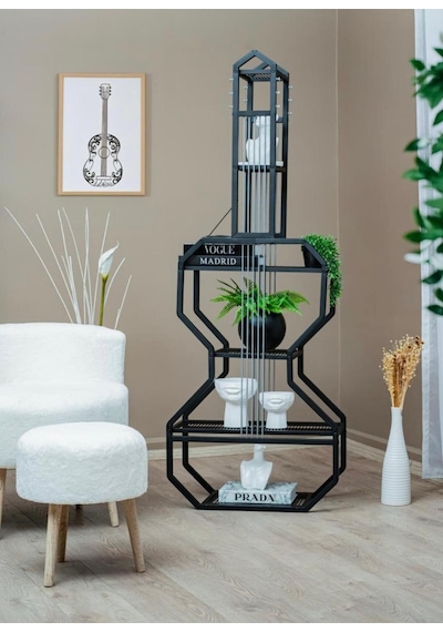 Gitar Formlu Metal Kitaplık Traverten Raflı Modern Dekoratif Aksesuar Rafı Siyah Çiçeklik Ünitesi Gitar Formlu Metal Kitaplık Traverten Raflı Modern Dekoratif Aksesuar Rafı Siyah Çiçeklik Ünitesi
