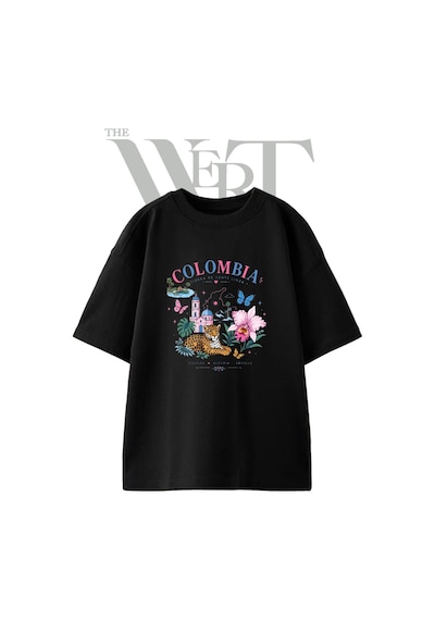Thewert Colombia Jaguar Tasarım Baskılı Ünisex Siyah Oversize T-shirt