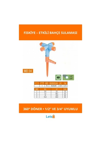 4 Yönlü Normal Sprink Fıskiye Kısa Meme Bahçe Sulama 360 Derece Döner