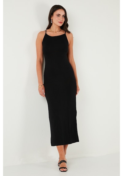 Lela Slim Fit Yırtmaç Detaylı Midi Boy Bayan Elbise 5866224 Siyah