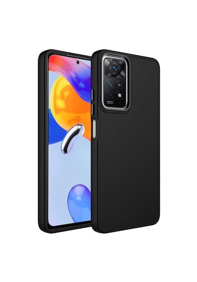 Zore Redmi Note 11s Global Kılıf Metal Çerçeve Ve Buton Tasarımlı Silikon Luna Ka Siyah