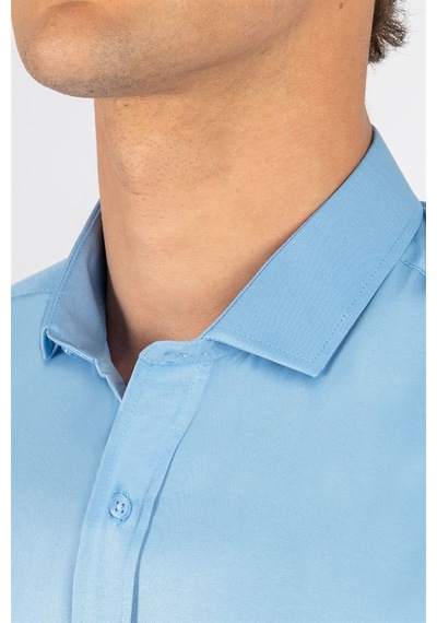 Tudors Modern Slim Fit Dar Kesim Düz Erkek Gömlek-23905 Mavi