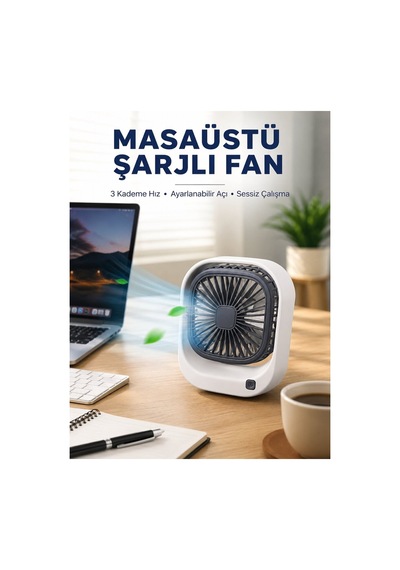 Taşınabilir Masaüstü Fan Ayarlanabilir Açılı Şarjlı Tasarım - Hs08379716-8379 Renkli