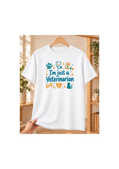 Veteriner Baskılı Beyaz Tişört - Veterinere Hediye Unisex