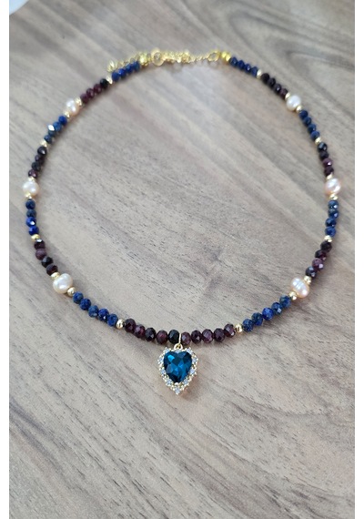 Gerçek Somon İnci, 3 Mm Faset Lal, Lapis Lazuli Doğaltyaş Kolye Çok Renkli