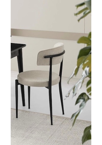Göz Metal Ayaklı Kumaş Salon Balkon Ve Mutfak Sandalyesi Krem 4 Adet