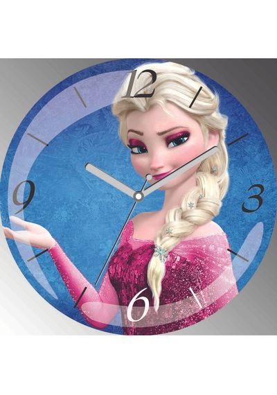 Frozen Elsa Çap 30cm Sessiz Akar Bombeli Gerçek Cam Duvar Saati Siyah