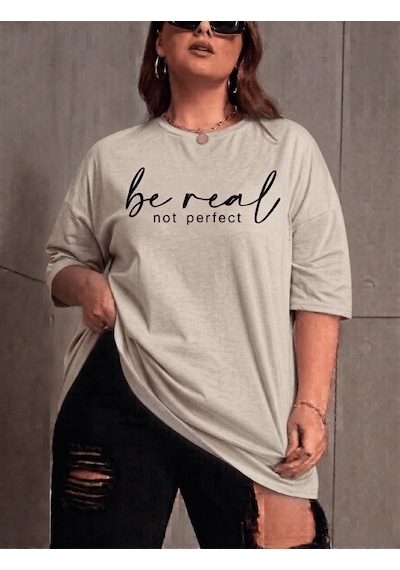 Be Real Kadın Büyük Beden Battal Baskılı Bisiklet Yaka Pamuklu T-shirt Rahat Kesim Unisex Sevgili Kombini Taş Rengi Be Real Kadın Büyük Beden Battal Baskılı Bisiklet Yaka Pamuklu T-shirt Rahat Kesim Unisex Sevgili Kombini Taş Rengi