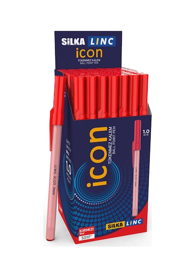 Linc Icon 50'li 1.0mm Kapaklı Tükenmez Kalem Kırmızı Diğer