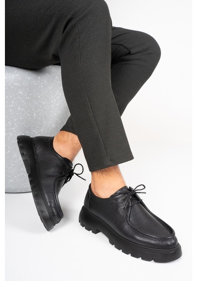 Fame Step Hakiki Deri Erkek Casual Ayakkabı +4.5 Cm Boy Uzatan Kalın Taban Günlük Bağcıklı Comfort Vicenza siyah