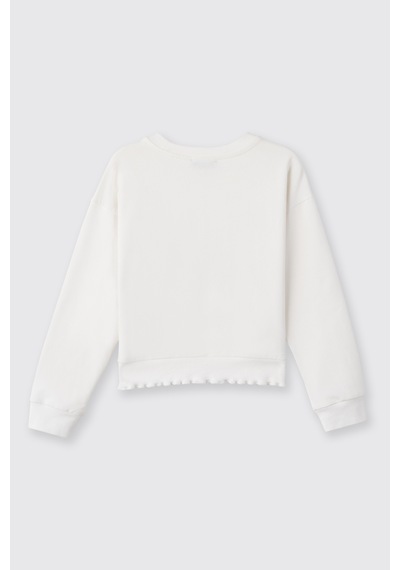 Panço Liberty Kumaş Nakışlı Kız Çocuk Sweatshirt Beyaz