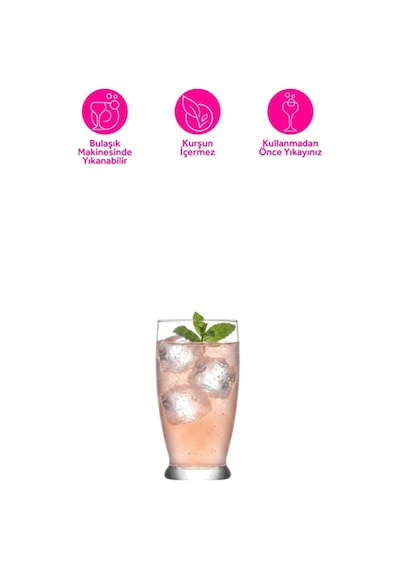 Lav Roma Cam Meşrubat Bardağı 6'lı 350 ml (Büyük Su/Soğuk Kahve/Kokteyl Bardağı )
