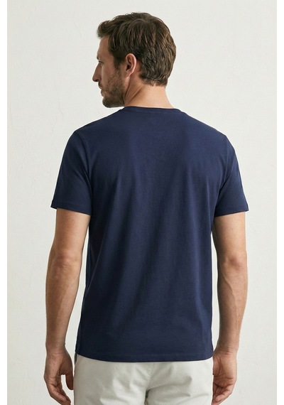 Elemge Pamuk Likra Magic Fit Lacivert Erkek T-shirt Compact Penye Kısa Kol Tişört Elastan