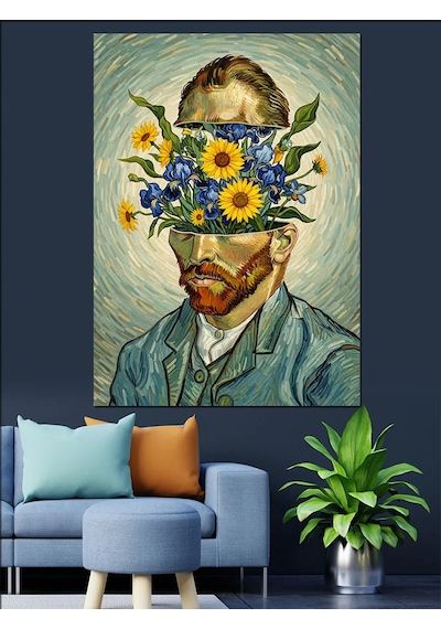 Van Gogh Çiçekli Portre Dekoratif Kanvas - Mdf Ahşap Tablo