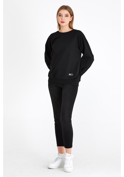 Comeor Kadın Siyah Basic Bisiklet Yaka Regular Fit Rahat Sweatshirt 001