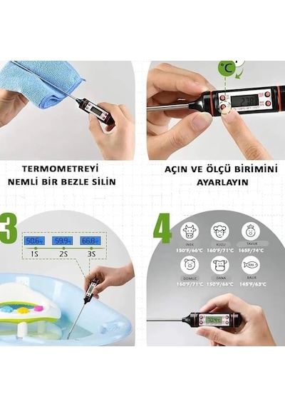 Profesyonel Dijital Gıda Ve Et Termometresi, Paslanmaz Çelik Uzun Prob, Lcd Ekranlı Hızlı Ve Hassas Ölçüm, Bbq I
